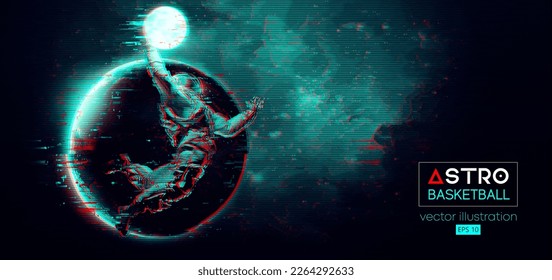 Basketballspielerastronaut in Raumfahrt und Planeten auf dem Hintergrund des Raumes. Vektorgrafik