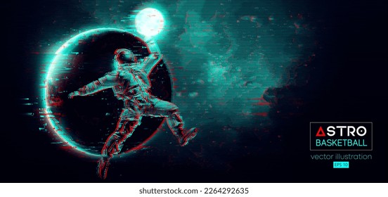 Basketball player astronaut in space action and planets on the background of the space. Vector illustration
