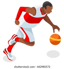 Basketball Player Athlete 2016 Summer Games Icon.3D Isometric Black Basketball Player Athlete.United States USA Sporting Competition. Sport Basket Infographic Basketball events Vector Illustration.