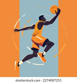 Basketball player athlete lay up move jump vector flat illustration