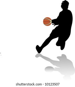 A basketball player with ball in action