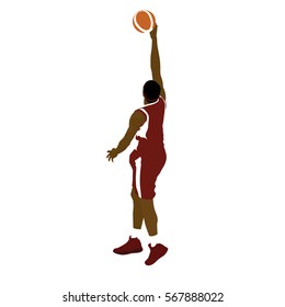 Basketball player with ball, finger roll shot. Abstract vector silhouette