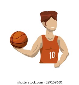 basketball player with ball icon over white background. colorful design. vector illustration