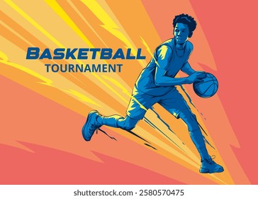 Basketball player with ball. illustration of a basketball player holding a ball. Basketball tournament vector banner concept.