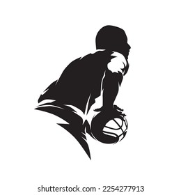 Basketball player with ball, isolated vector silhouette, basketball logo