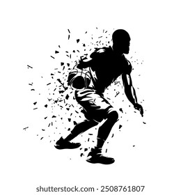 Basketball player with ball, isolated vector silhouette. Team sport athlete
