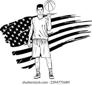 Basketball player with a ball outline vector