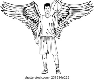Basketball player with a ball outline vector