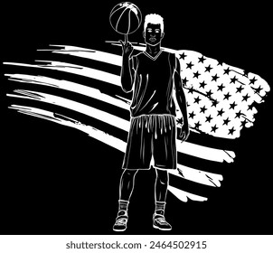 Jugador de baloncesto con una Ilustración vectorial de contorno de pelota