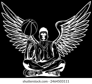 Basketball player with a ball outline vector illustration