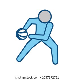 Basketball player with ball pictogram icon vector illustration graphic design