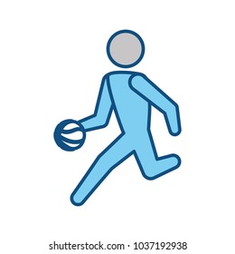 Basketball player with ball pictogram icon vector illustration graphic design