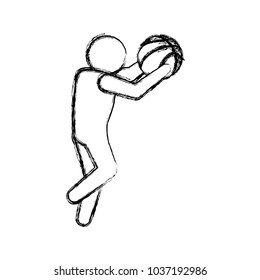 Basketball player with ball pictogram icon vector illustration graphic design