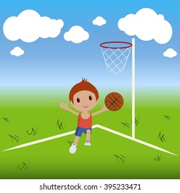basketball player with ball playing in nature