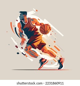 Basketball player with ball playing professional basketball motion sport action, vector illustration