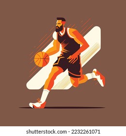 Basketball player with ball playing professional basketball motion sport action, vector illustration