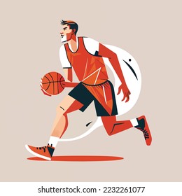 Basketball player with ball playing professional basketball motion sport action, vector illustration