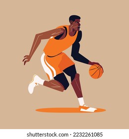 Basketball player with ball playing professional basketball motion sport action, vector illustration