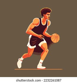 Basketball player with ball playing professional basketball motion sport action, vector illustration