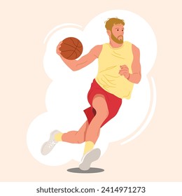 Basketball player with ball playing professional basketball motion sport action, vector illustration