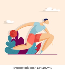 Basketball Player with a Ball. Sport concept. Vector illustration in flat style