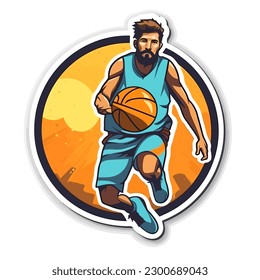 Basketball player with the ball. Sports disciplines. cartoon vector illustration, white background, label, sticker
