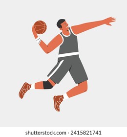 Basketball player with ball. Vector illustration of sportsman character in action. Team sport flat cartoon design. 