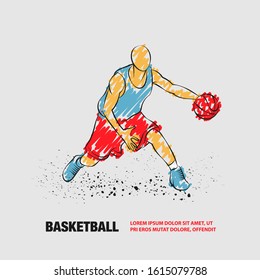 Basketball player with ball. Vector outline of Basketball player with scribble doodles style.