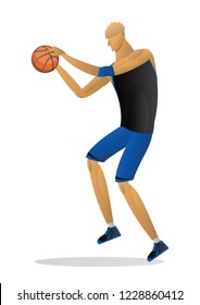 basketball player in black blue uniform with the ball. Vector illustration on white background. Sports concept.