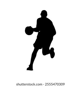 Basketball player black icon on white background. Man basketball player silhouette vector
