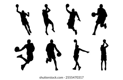 Basketball player black icon on white background. Man basketball player silhouette vector
