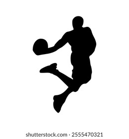 Basketball player black icon on white background. Man basketball player silhouette vector
