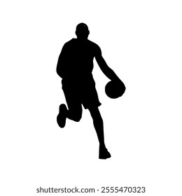 Basketball player black icon on white background. Man basketball player silhouette vector
