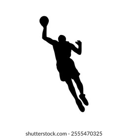 Basketball player black icon on white background. Man basketball player silhouette vector
