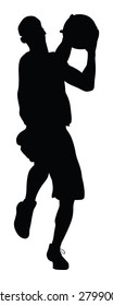 Basketball player black silhouette vector illustration isolated on white background.