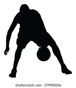 Basketball player black silhouette vector illustration isolated on white background.