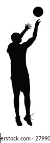 Basketball player black silhouette vector illustration isolated on white background.