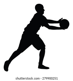 Basketball player black silhouette vector illustration isolated on white background.