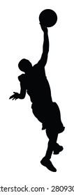 Basketball player black silhouette vector illustration isolated on white background.