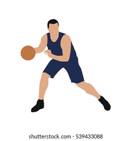 Basketball player in blue jersey, vector isolated illustration