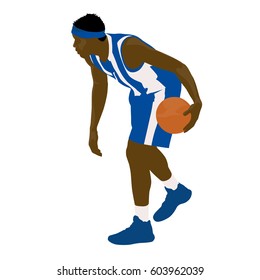 Basketball player in blue jersey, vector illustration