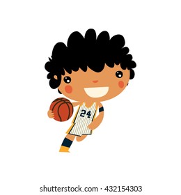 basketball player boy. cute flat character.