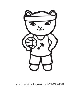 Jogador de basquete Ícone do gato T-shirt Coloração vetor transparente Ilustração bonito
