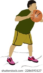 A basketball player catches the ball and throws it into the net