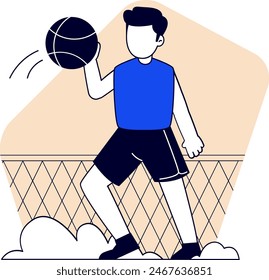 Der Charakter eines Basketballspielers. flache Vektorillustration