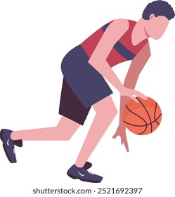 Basketball Player Character in Simple and Flat Design. Vector Illustration Isolated on White Background.