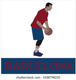 BASKETBALL PLAYER IN COLOR OF BARCELONA, VECTOR