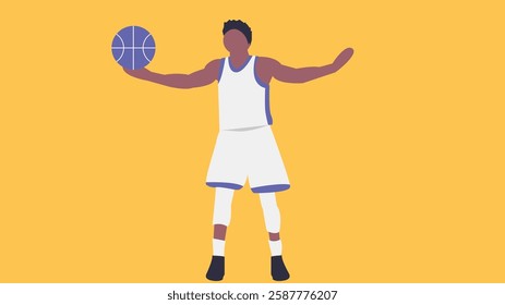 A basketball player confidently holds a ball, standing in a dynamic pose in an isolated illustration, symbolizing sports, competition