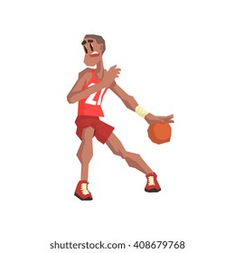 Basketball Player Cool Cartoon Style Geometrical Flat Vector Illustration Isolated On White Background