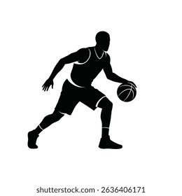 Basketball Player Crossover Dribble Black Silhouette Icon Dynamic Ball Handling Sports Vector